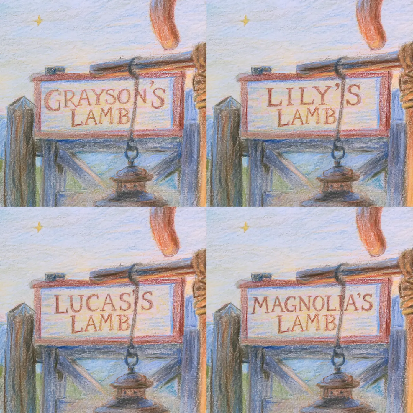 Four name preview examples of The Little Lost Lamb Personalized Wall Mural by Whimsy Tots