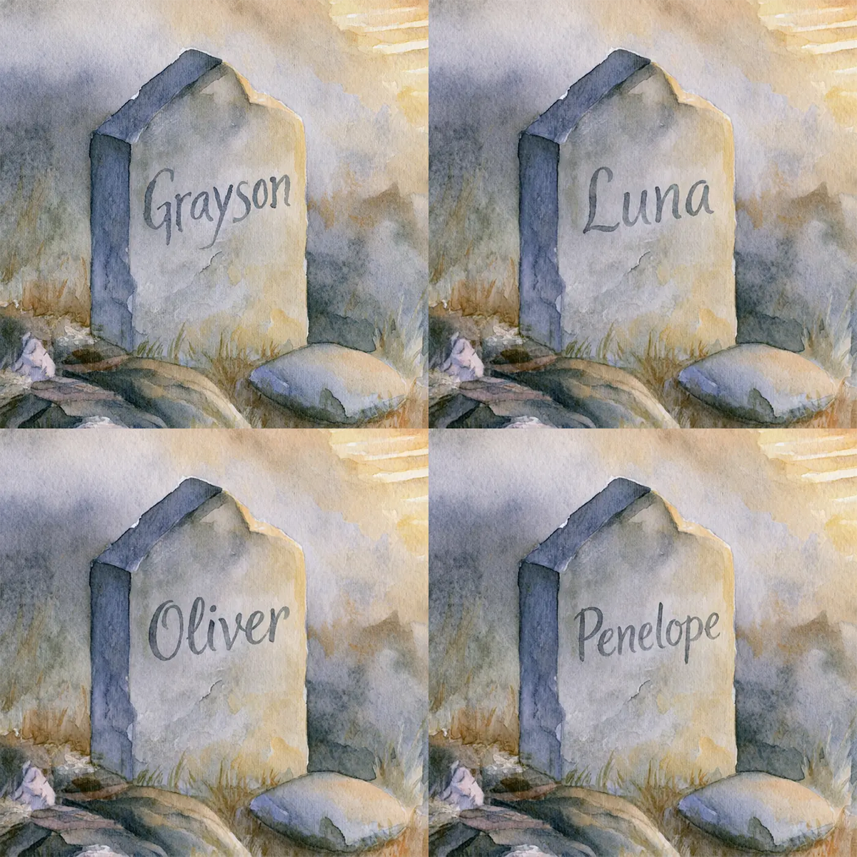 Four name preview examples of Stairway of Light Personalized Wall Mural by Whimsy Tots