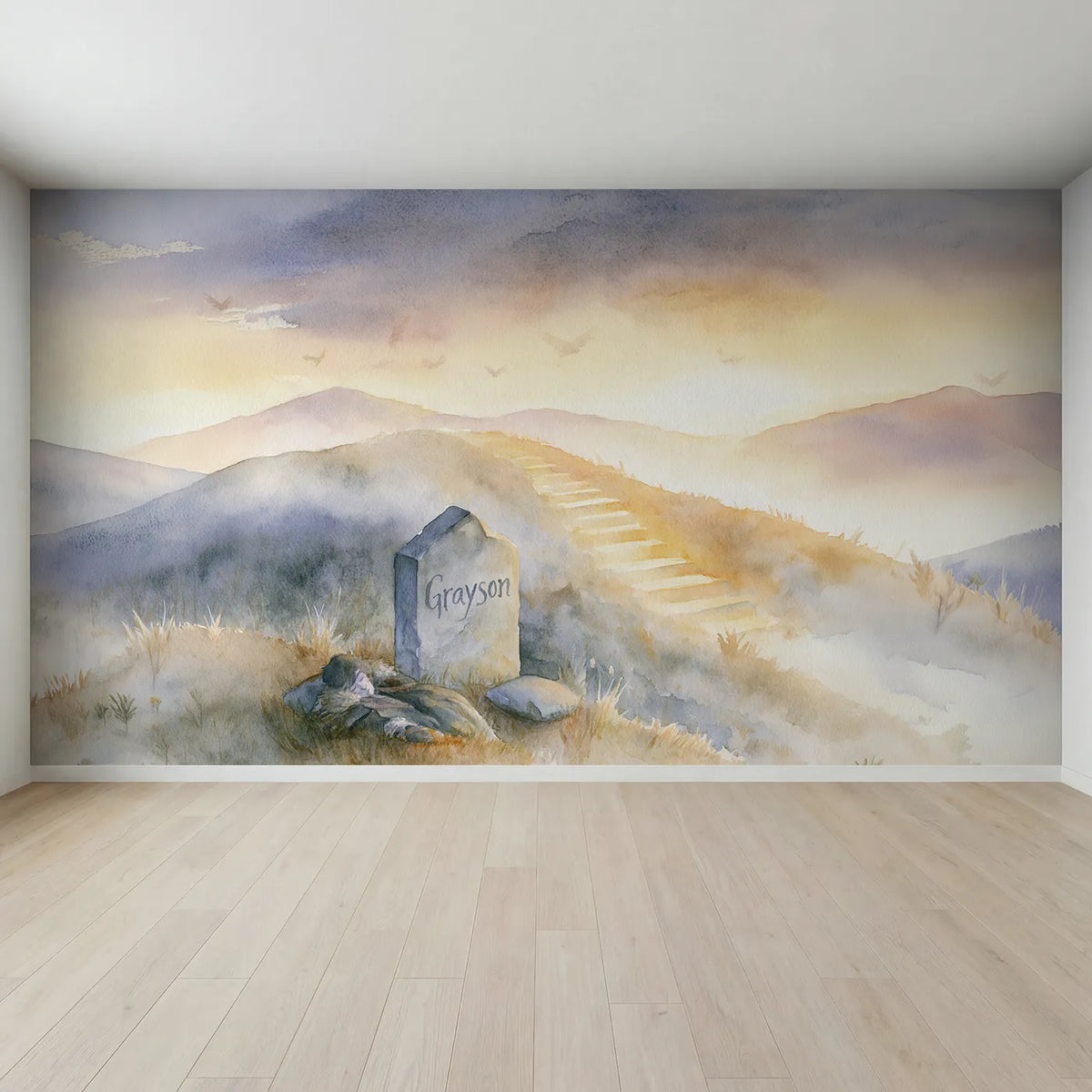 Full view of Stairway of Light Personalized Wall Mural by Whimsy Tots