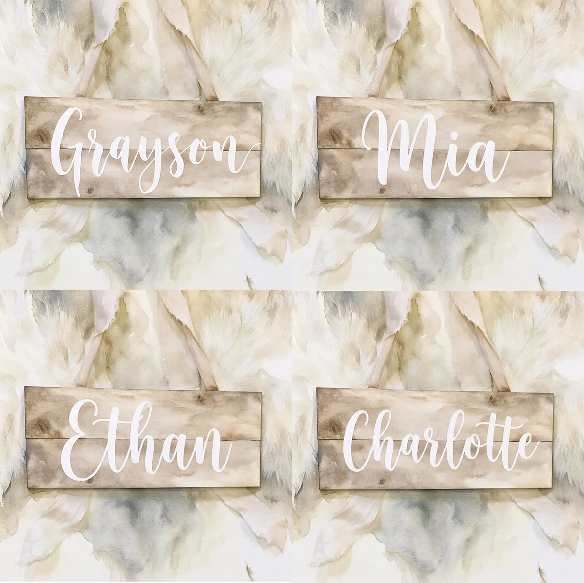 Four name preview examples of Guardian Wings Personalized Wall Mural by Whimsy Tots