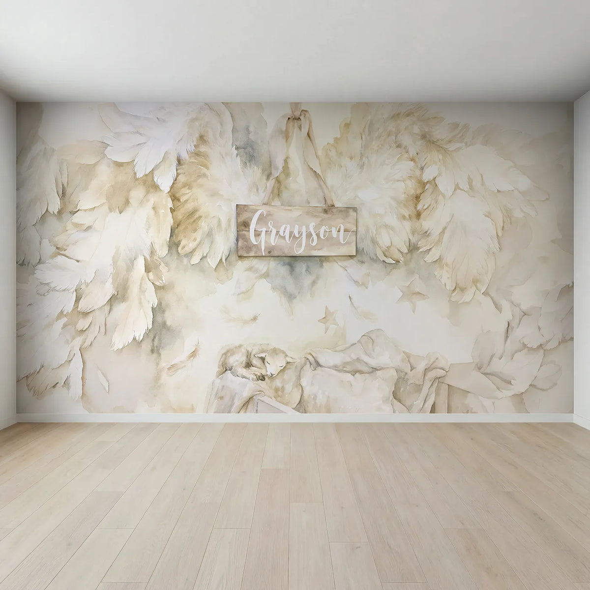 Full view of Guardian Wings Personalized Wall Mural by Whimsy Tots
