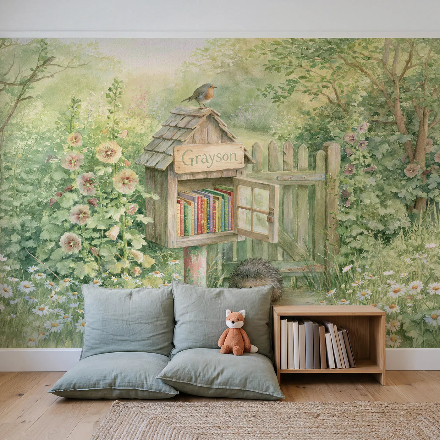 Little Free Library Personalized Wall Mural in playroom setting by Whimsy Tots