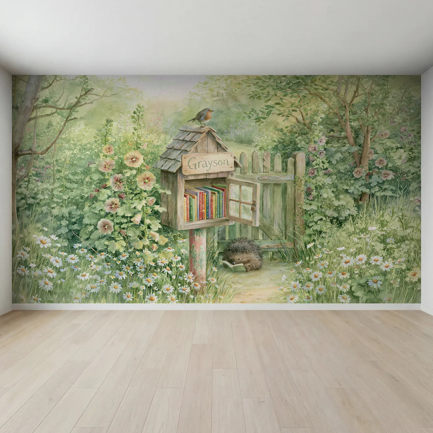Full view of Little Free Library Personalized Wall Mural by Whimsy Tots