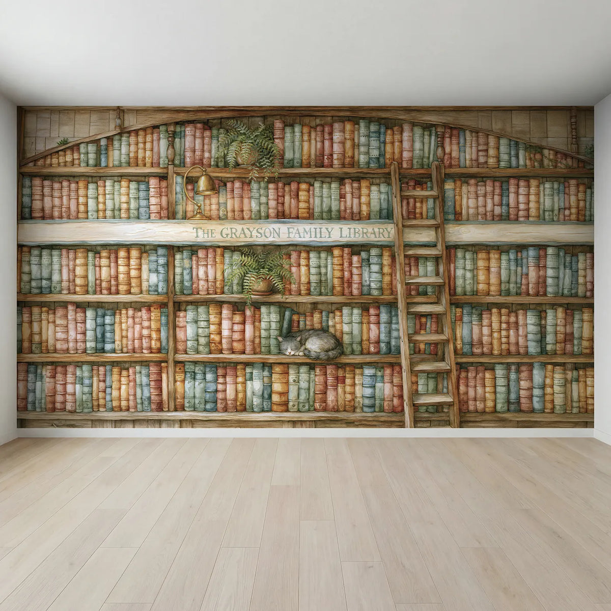 Full view of Family Bookshelf Wall Personalized Wall Mural by Whimsy Tots