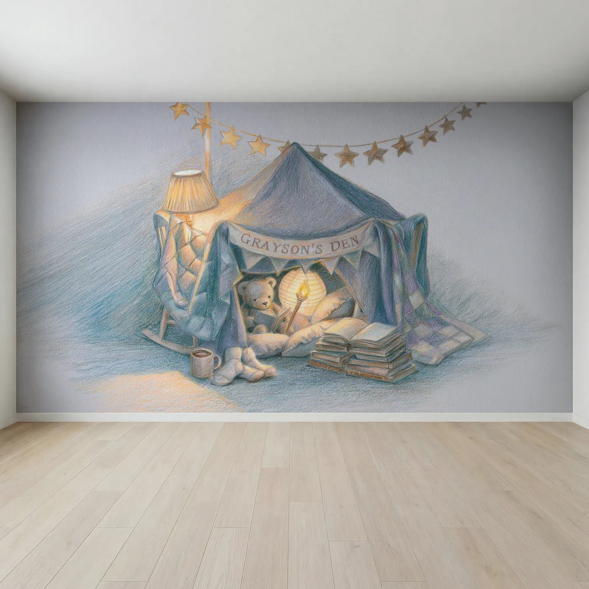 Full view of Blanket Fort Reading Den Personalized Wall Mural by Whimsy Tots