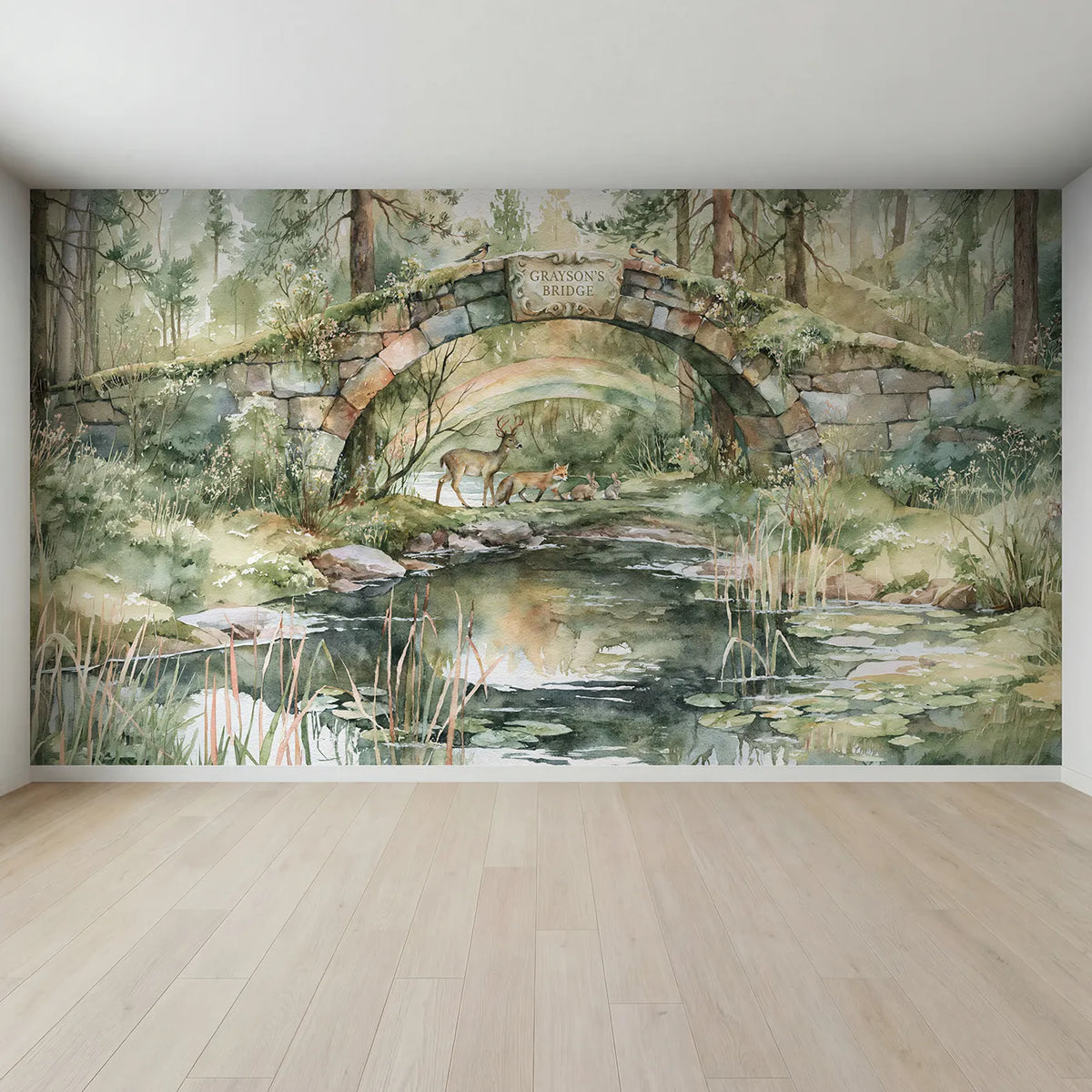 Full view of Rainbow Bridge Personalized Wall Mural by Whimsy Tots