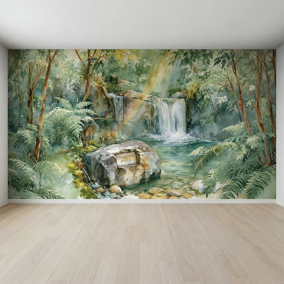 Full view of Rainbow Falls Personalized Wall Mural by Whimsy Tots