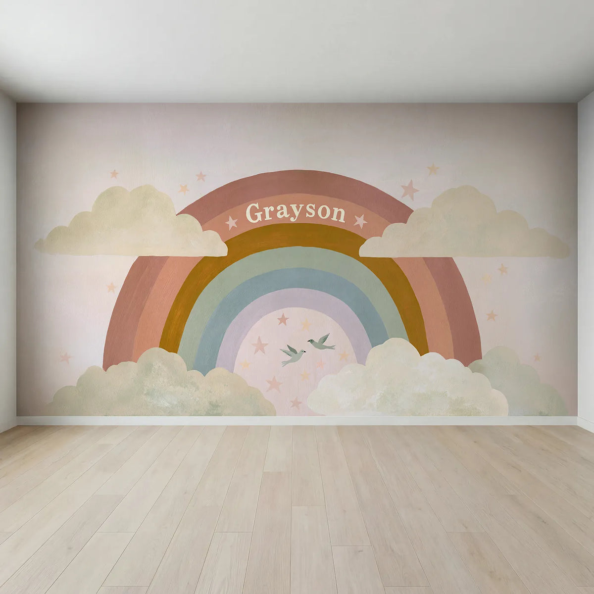 Full view of Rainbow Ribbon Banner Personalized Wall Mural by Whimsy Tots