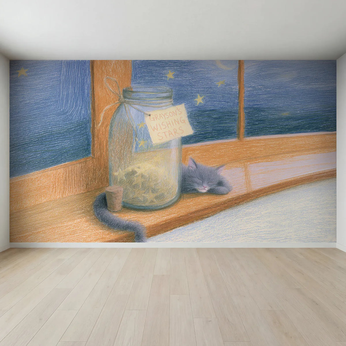 Full view of Jar of Wishing Stars Personalized Wall Mural by Whimsy Tots