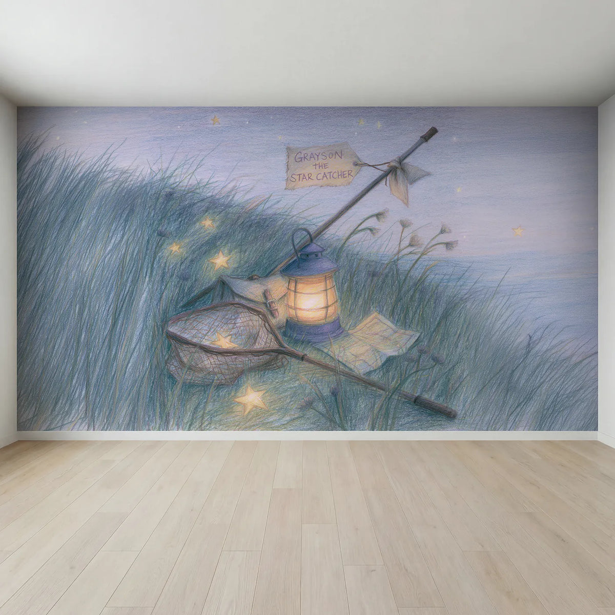 Full view of The Star Catcher Personalized Wall Mural by Whimsy Tots