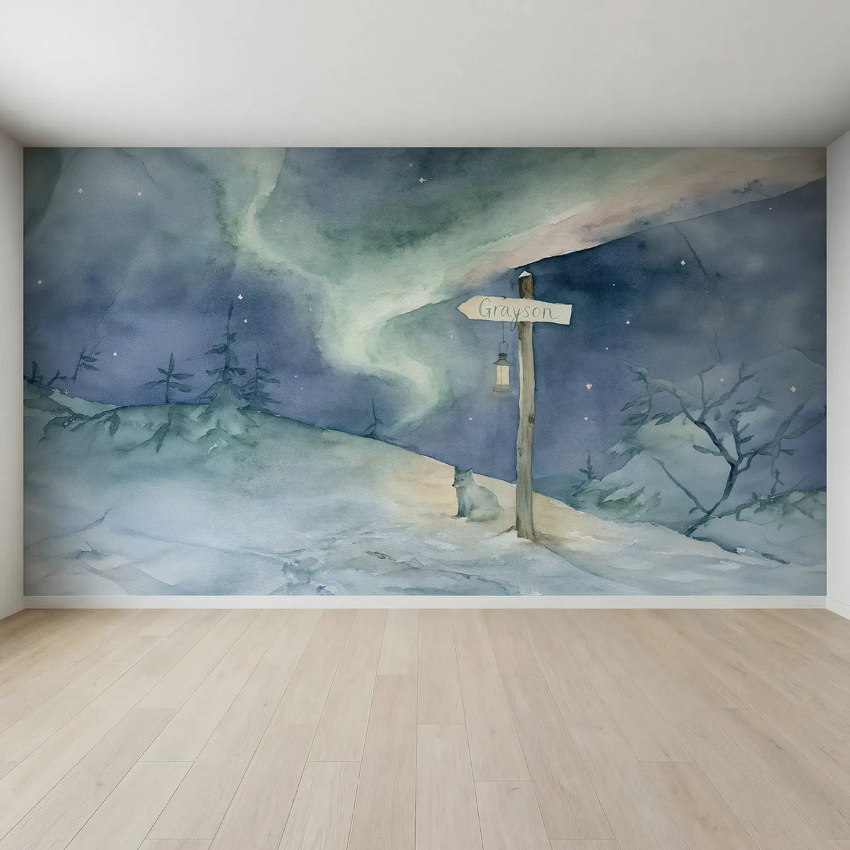 Full view of Northern Lights Personalized Wall Mural by Whimsy Tots
