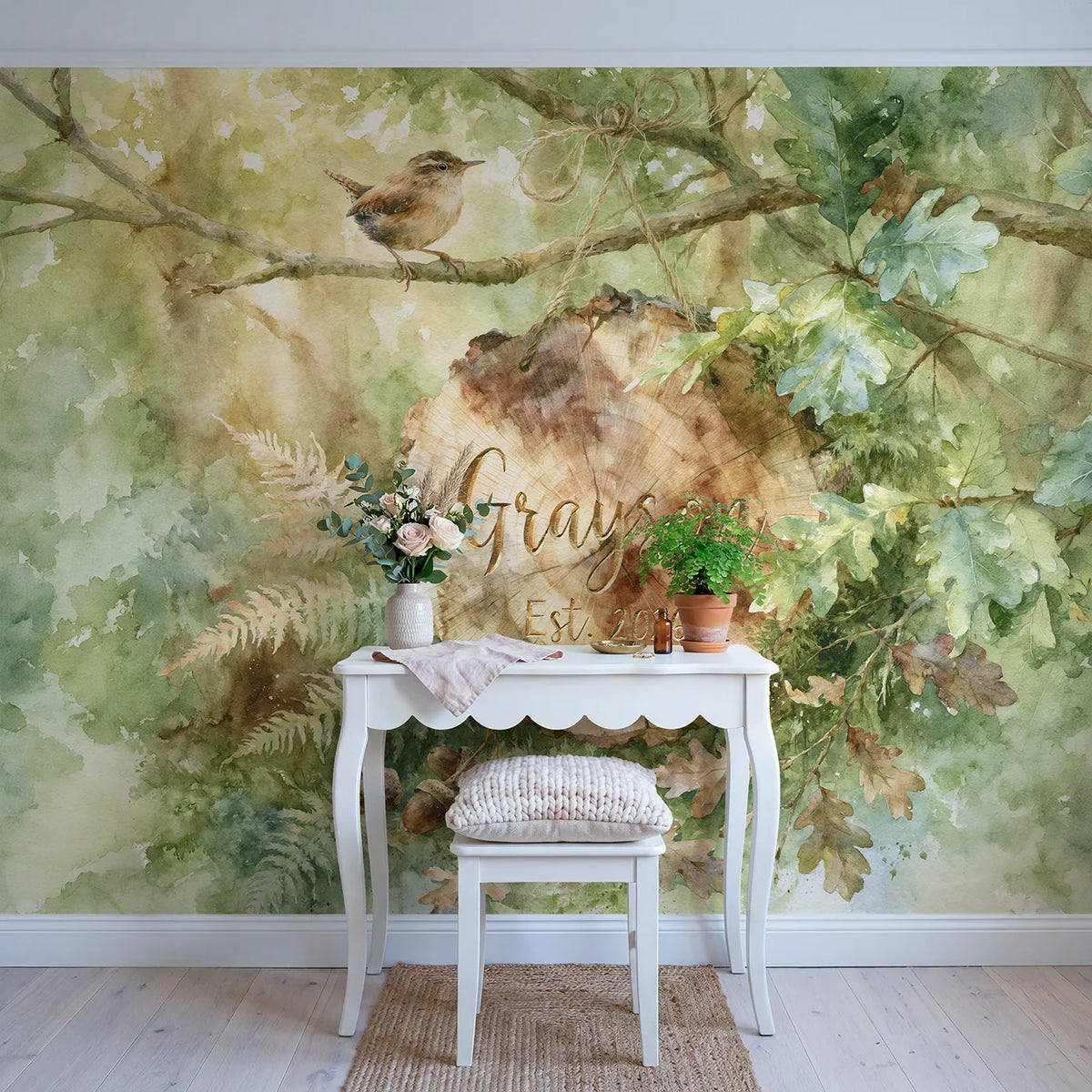 Log Slice Keepsake Personalized Wall Mural in playroom setting by Whimsy Tots