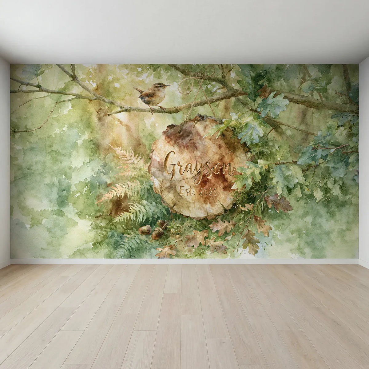 Full view of Log Slice Keepsake Personalized Wall Mural by Whimsy Tots