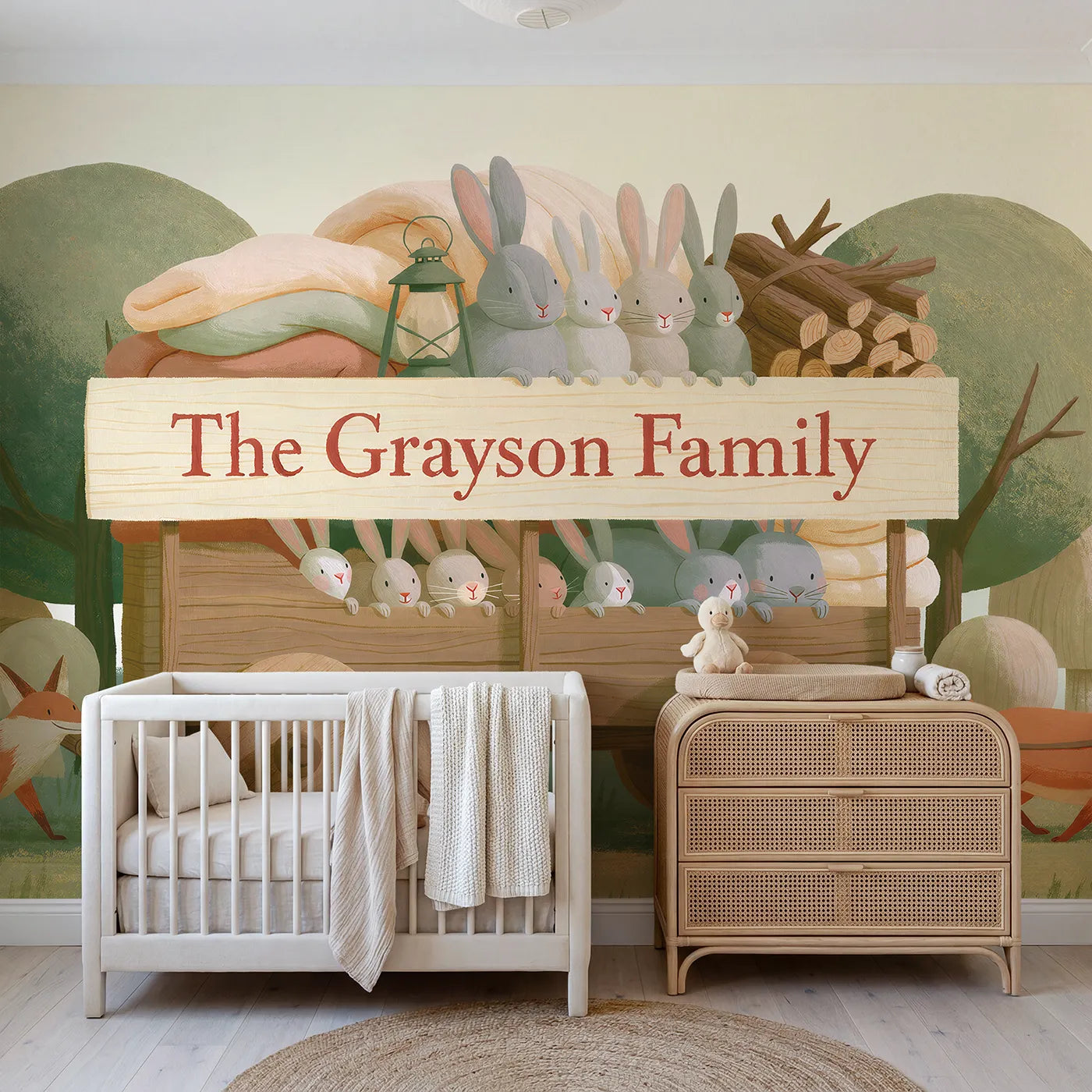 Modern illustration family wagon personalized wall mural with painted side panel by Whimsy Tots