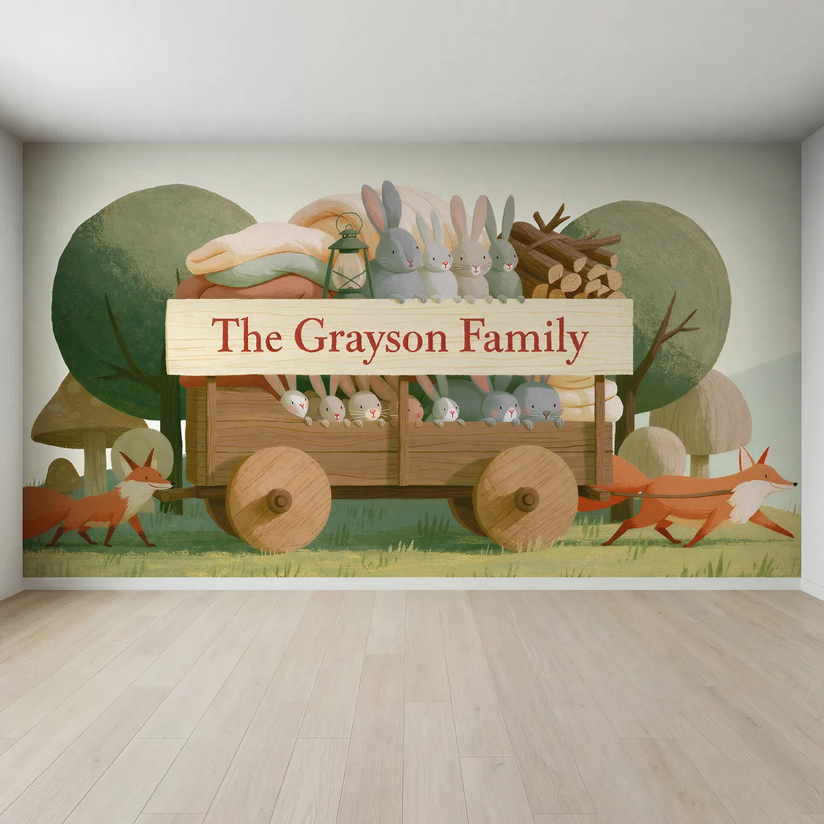 Full view of Family Wagon Personalized Wall Mural by Whimsy Tots