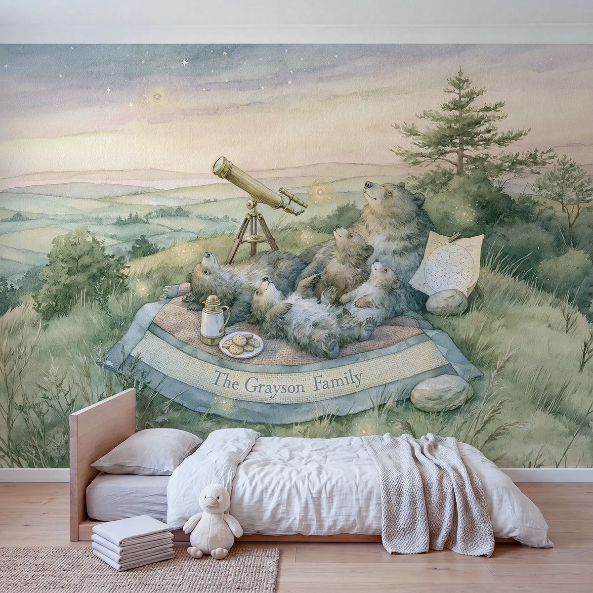Family Space Camp Personalized Wall Mural in playroom setting by Whimsy Tots