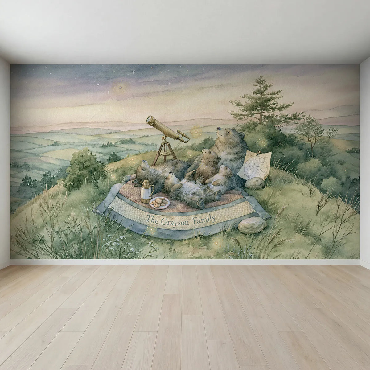 Full view of Family Space Camp Personalized Wall Mural by Whimsy Tots