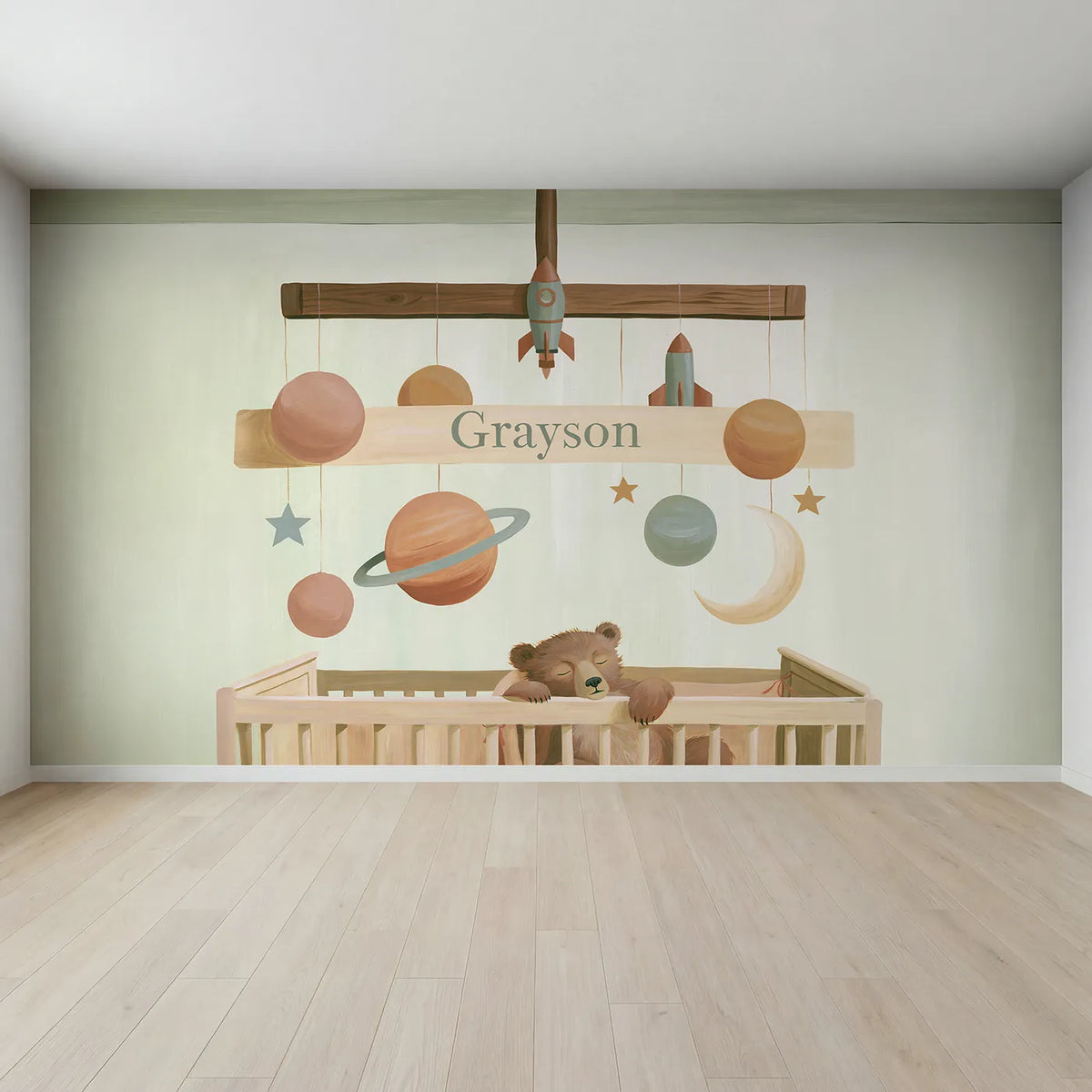 Full view of Flat Planet Mobile Personalized Wall Mural by Whimsy Tots