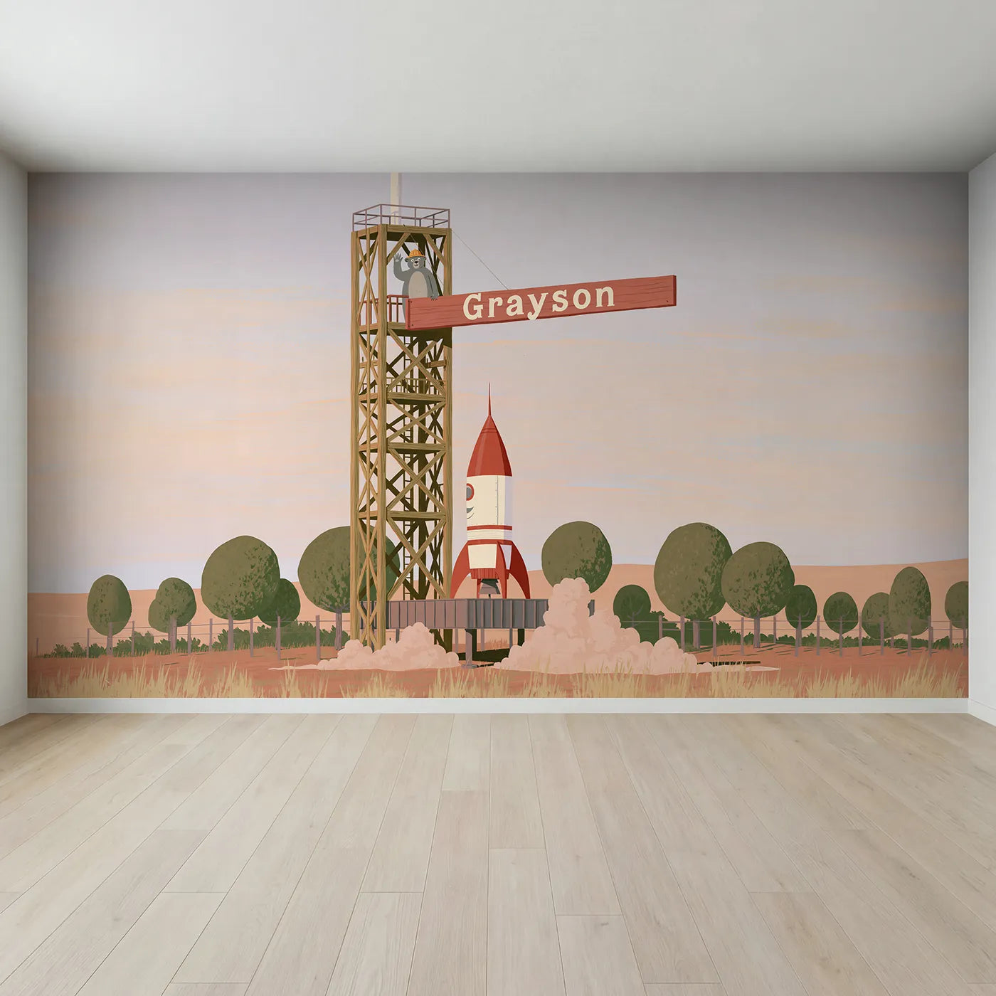 Full view of Flat Launch Pad Gantry Personalized Wall Mural by Whimsy Tots