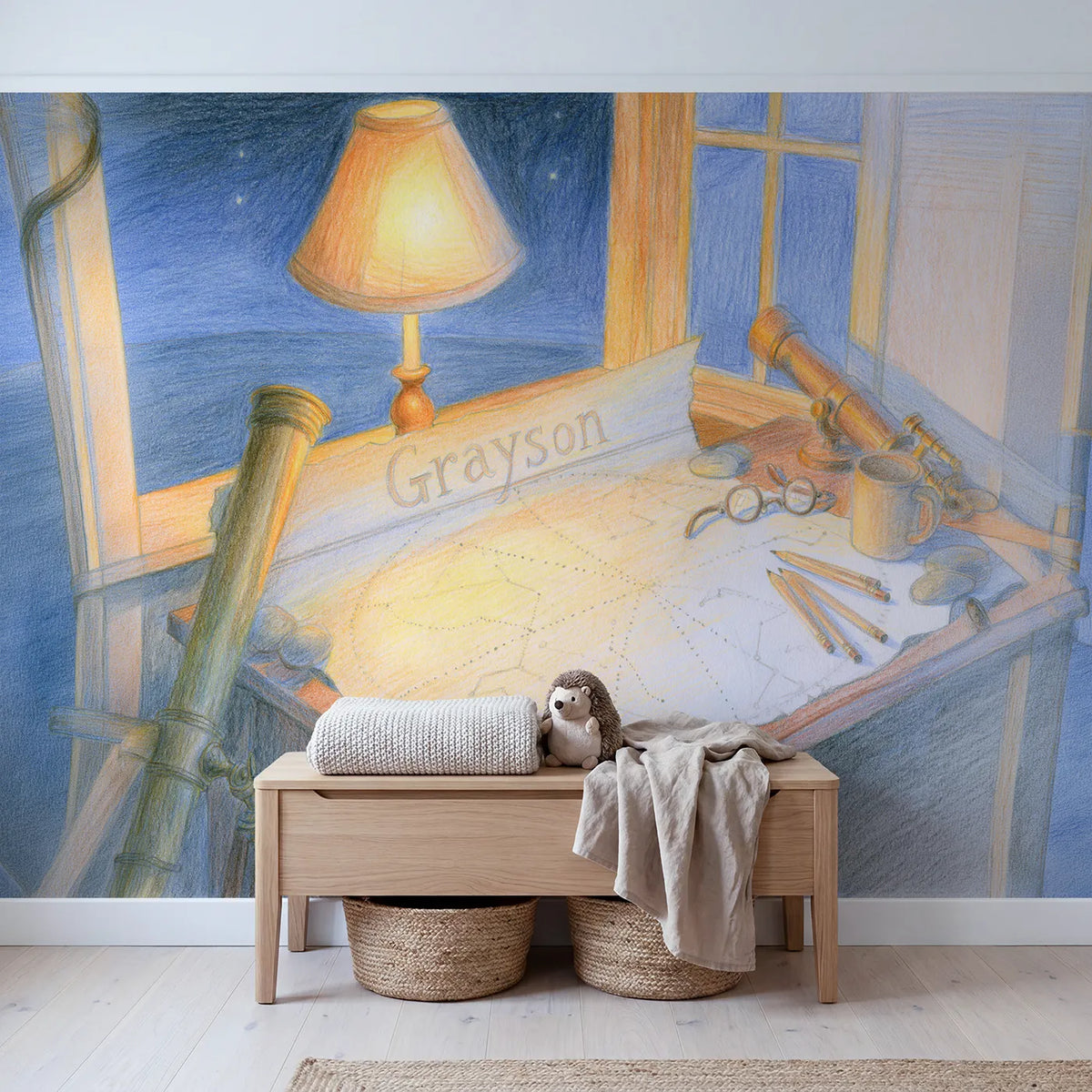 Star Chart Journal Personalized Wall Mural in playroom setting by Whimsy Tots