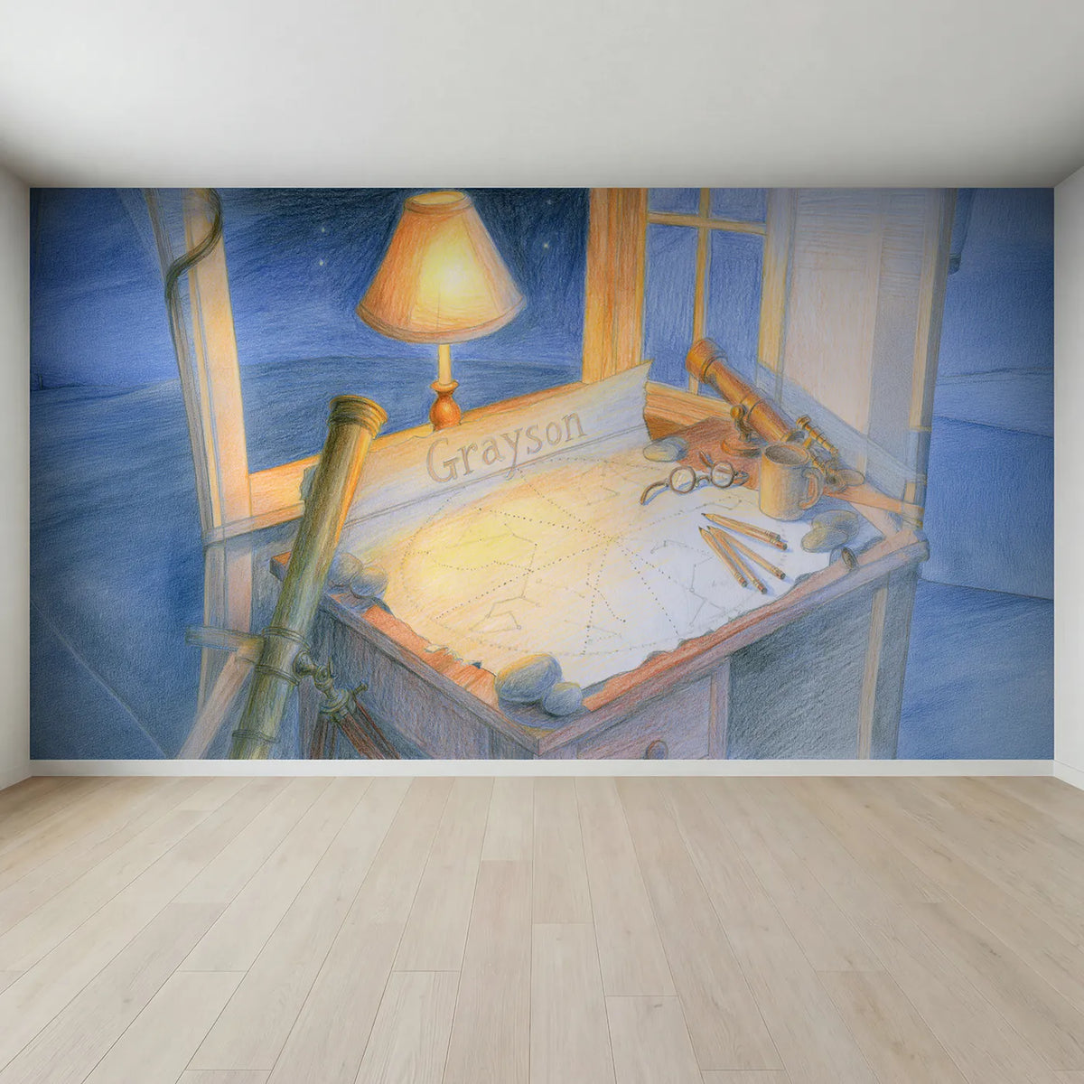 Full view of Star Chart Journal Personalized Wall Mural by Whimsy Tots