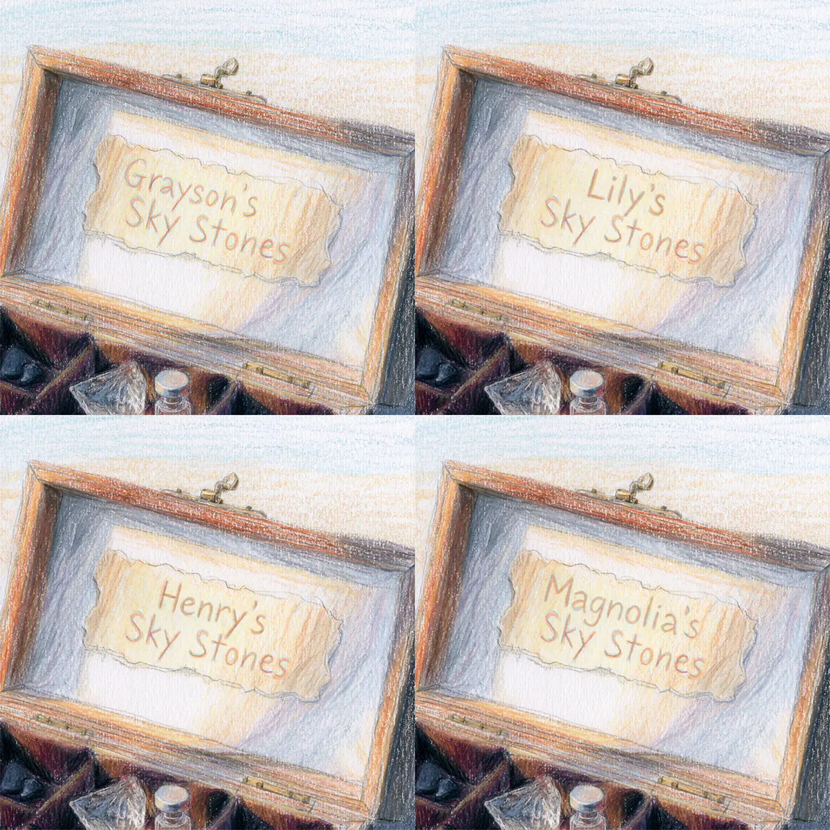 Four name preview examples of Meteorite Collection Personalized Wall Mural by Whimsy Tots