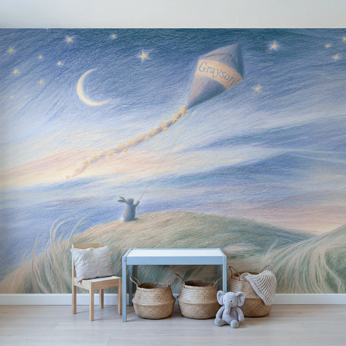 Comet Kite Personalized Wall Mural in playroom setting by Whimsy Tots