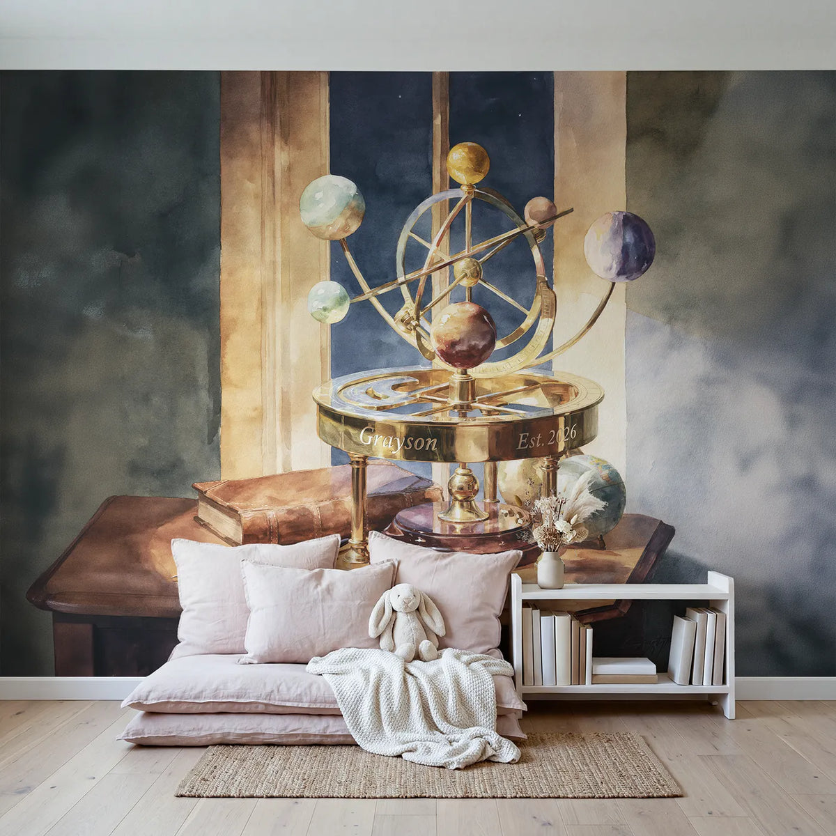 Orrery Keepsake Personalized Wall Mural in playroom setting by Whimsy Tots
