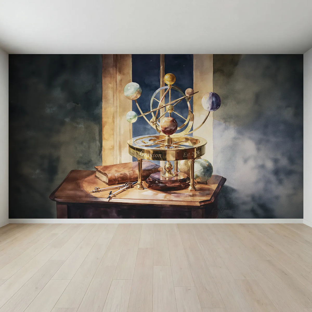 Full view of Orrery Keepsake Personalized Wall Mural by Whimsy Tots