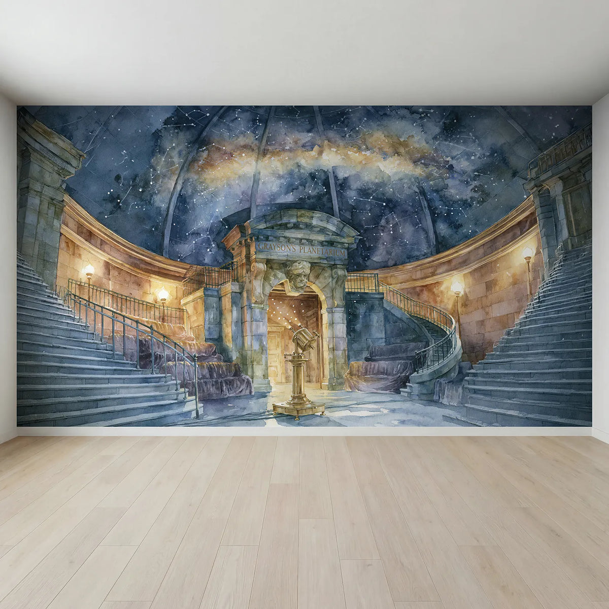 Full view of Planetarium Dome Personalized Wall Mural by Whimsy Tots