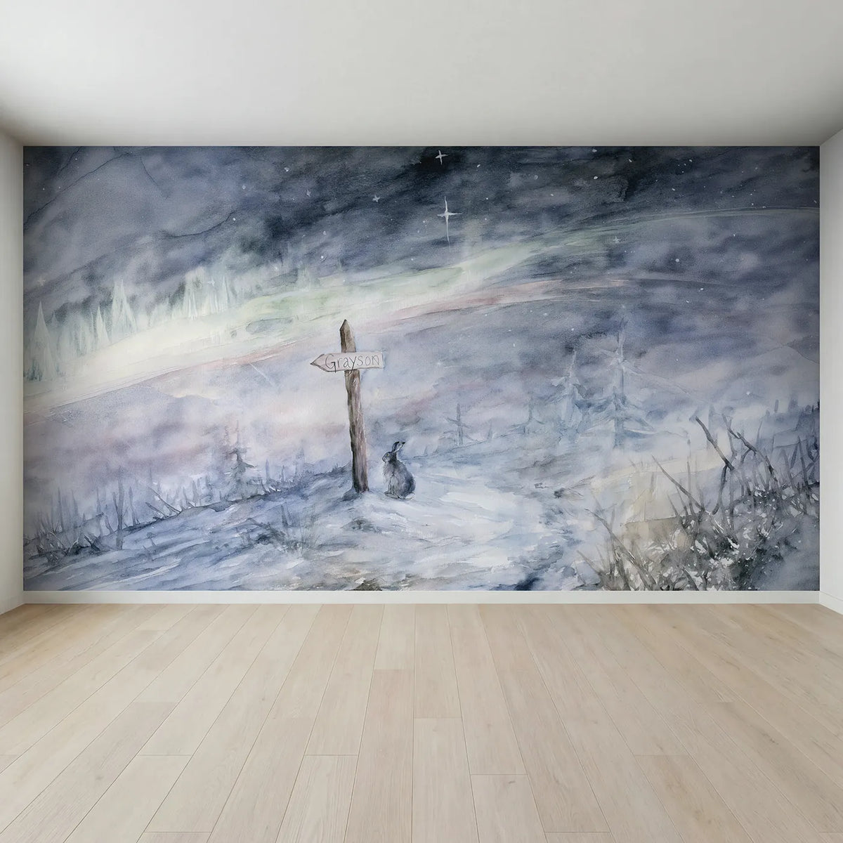 Full view of Northern Sky Waymarker Personalized Wall Mural by Whimsy Tots