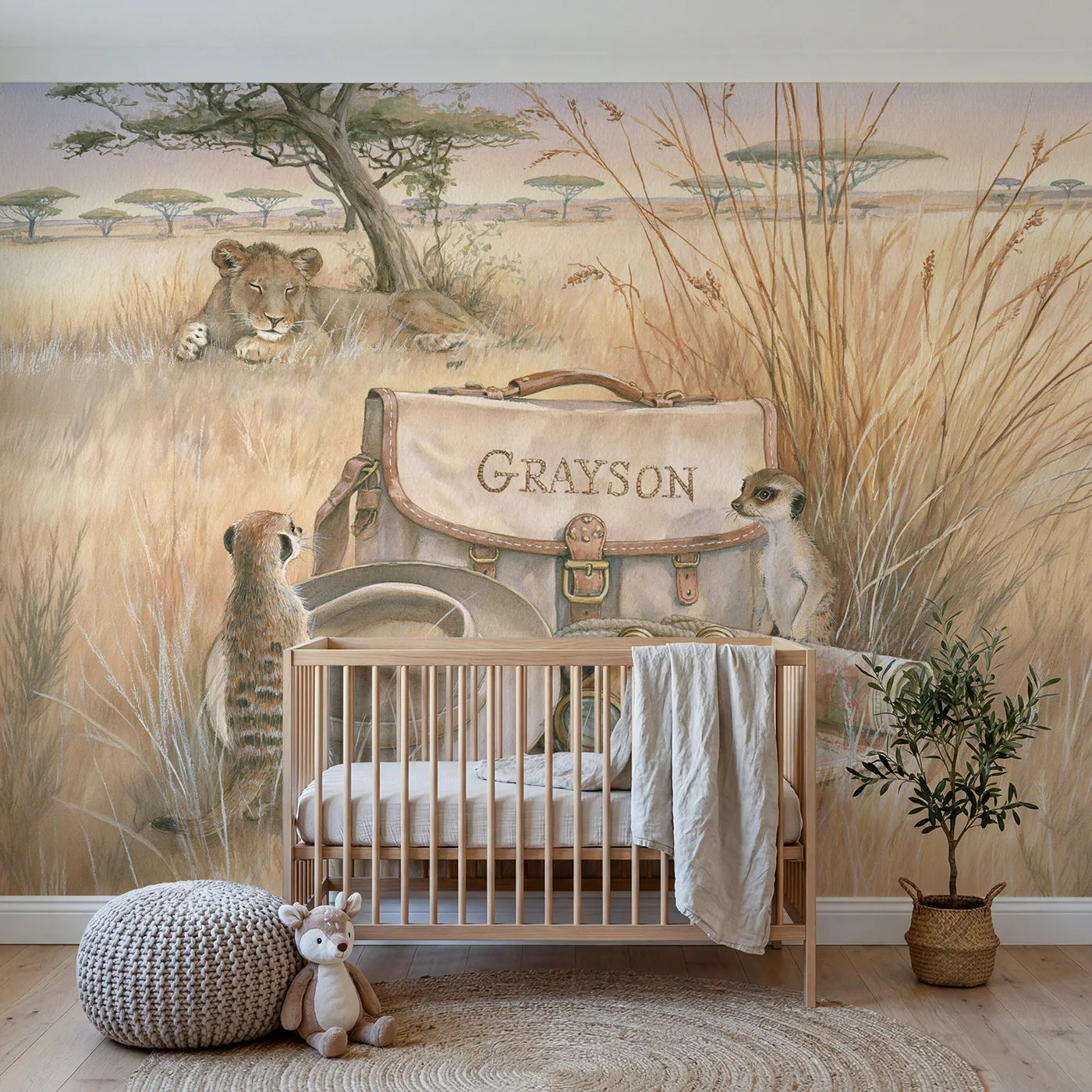 Storybook explorer satchel and hat personalized wall mural with embroidered flap by Whimsy Tots