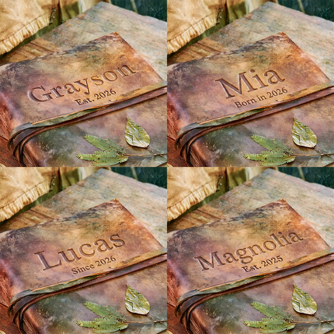 Four name preview examples of Field Journal Keepsake Personalized Wall Mural by Whimsy Tots