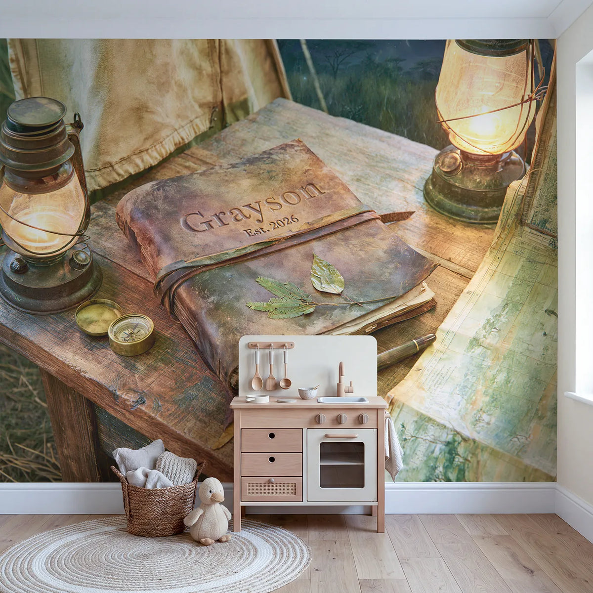 Field Journal Keepsake Personalized Wall Mural in playroom setting by Whimsy Tots