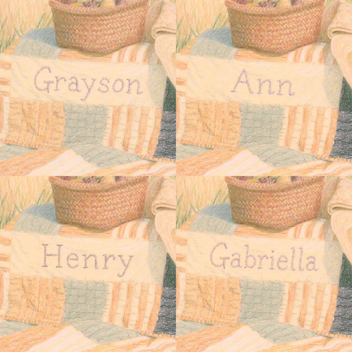 Four name preview examples of Zebra and the Striped Quilt Personalized Wall Mural by Whimsy Tots