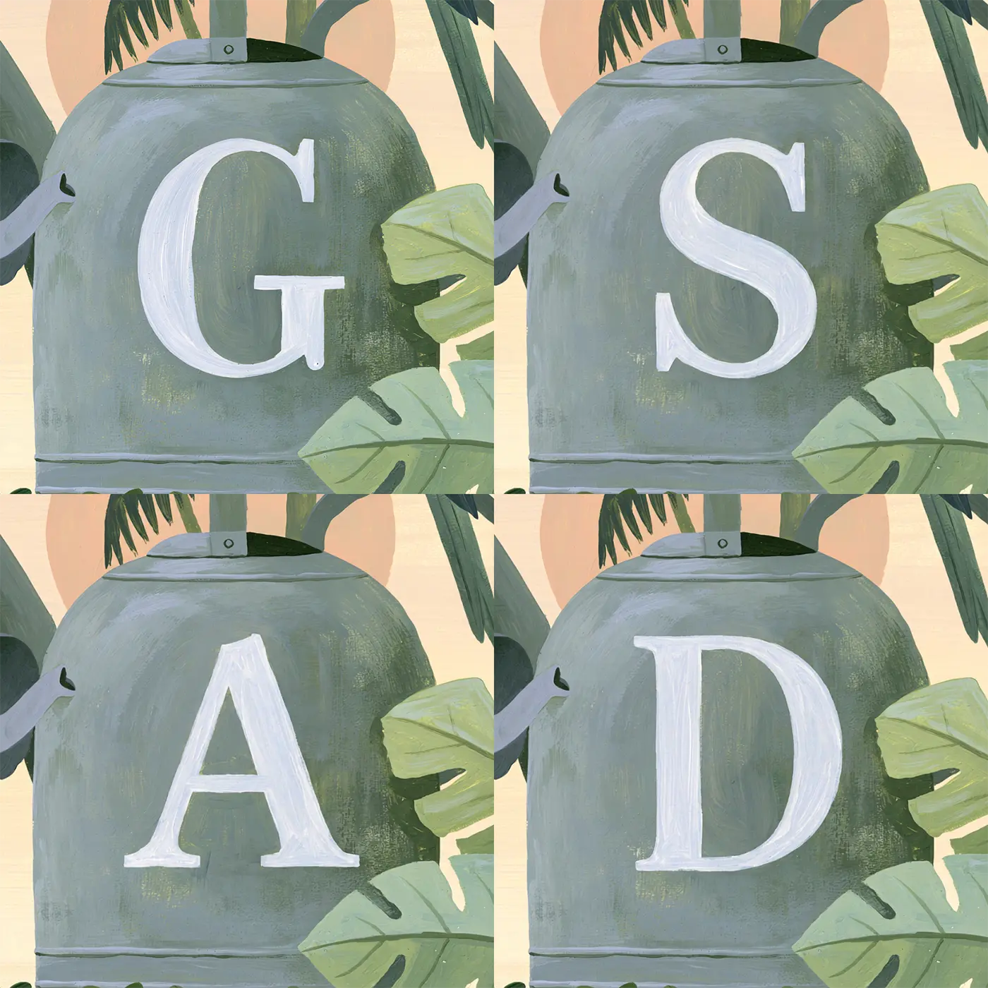 Four name preview examples of Flat Watering Can Elephant Personalized Wall Mural by Whimsy Tots