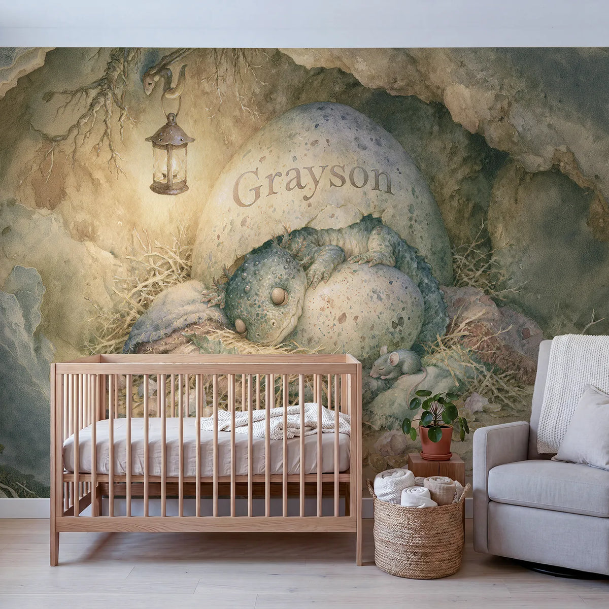 Dragon Egg Nest Personalized Wall Mural in playroom setting by Whimsy Tots