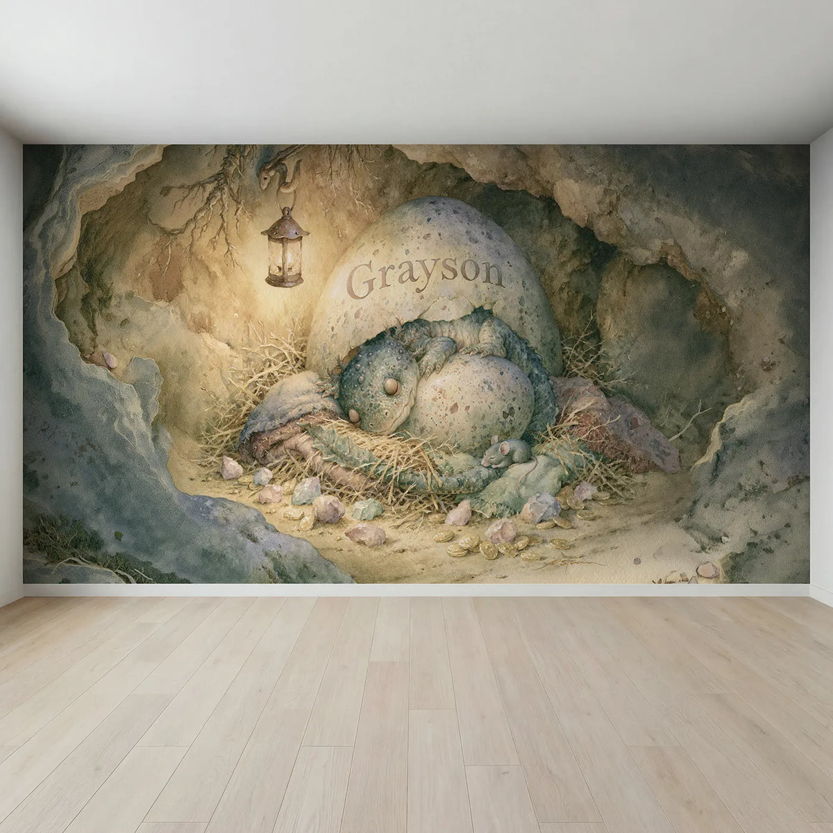 Full view of Dragon Egg Nest Personalized Wall Mural by Whimsy Tots