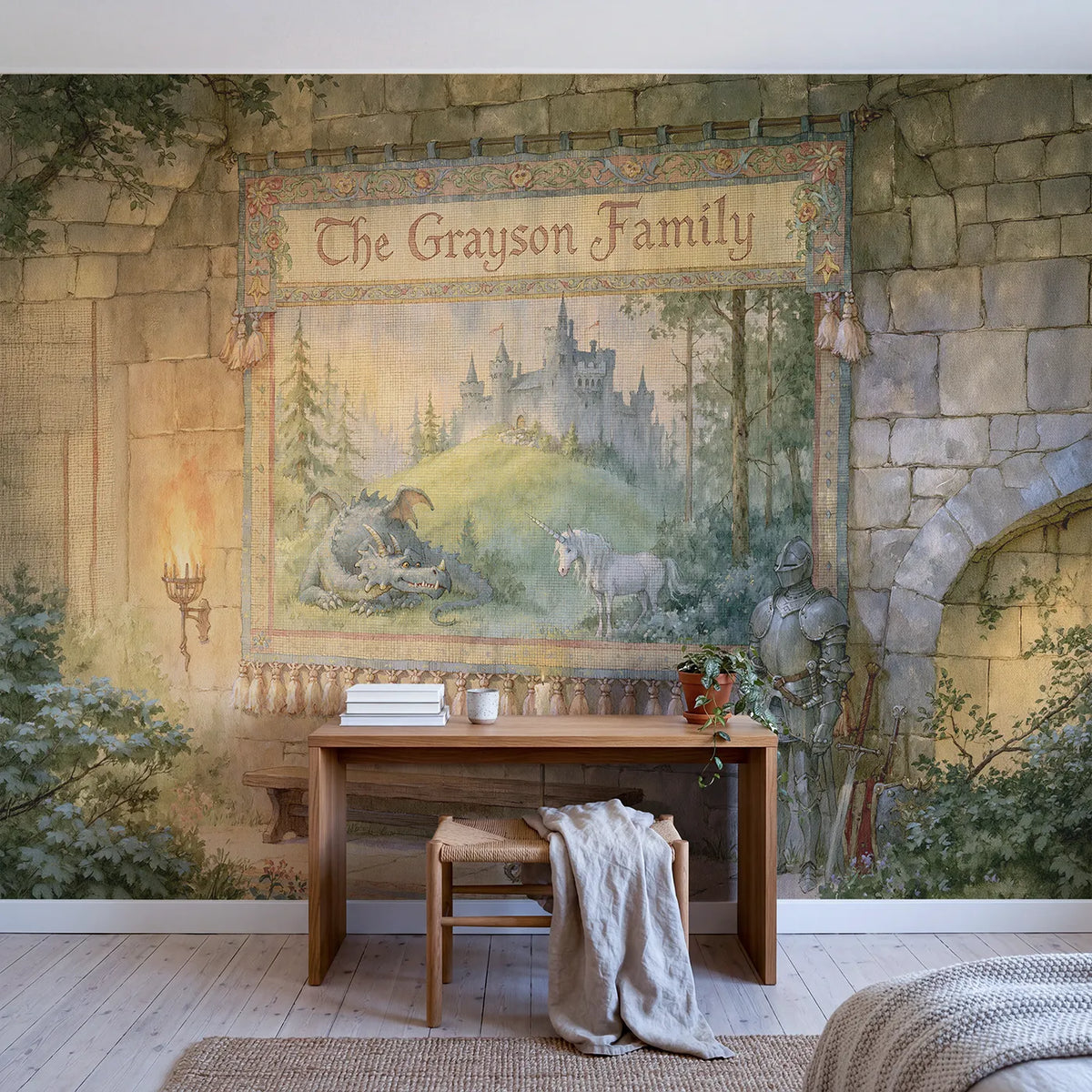 Royal Family Tapestry Personalized Wall Mural in playroom setting by Whimsy Tots