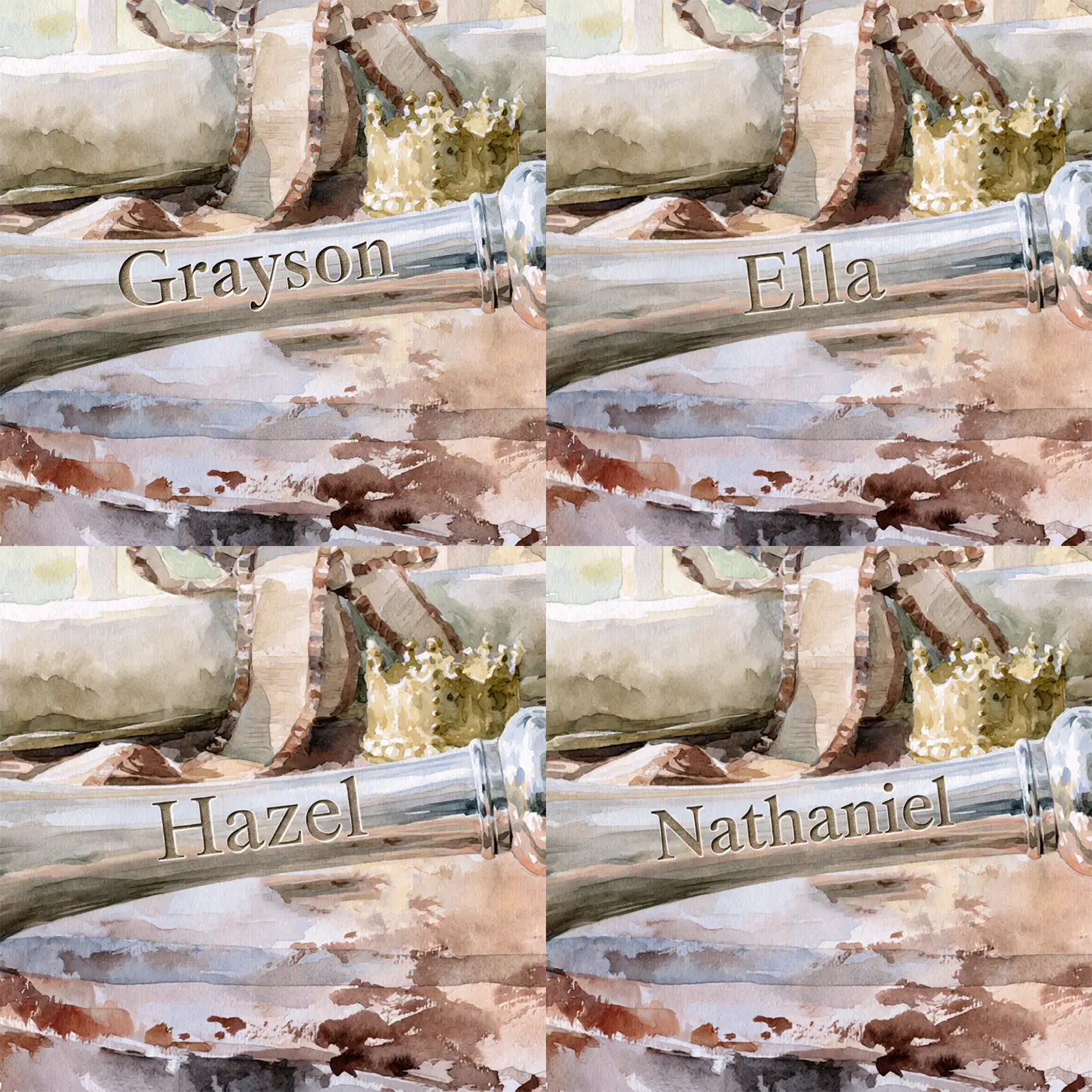 Four name preview examples of Royal Christening Keepsake Personalized Wall Mural by Whimsy Tots