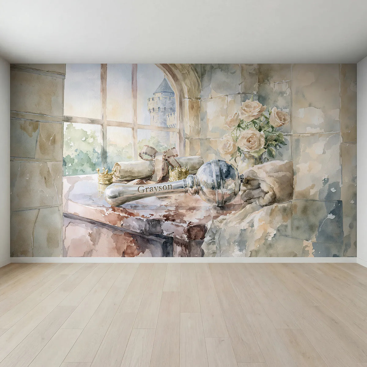 Full view of Royal Christening Keepsake Personalized Wall Mural by Whimsy Tots