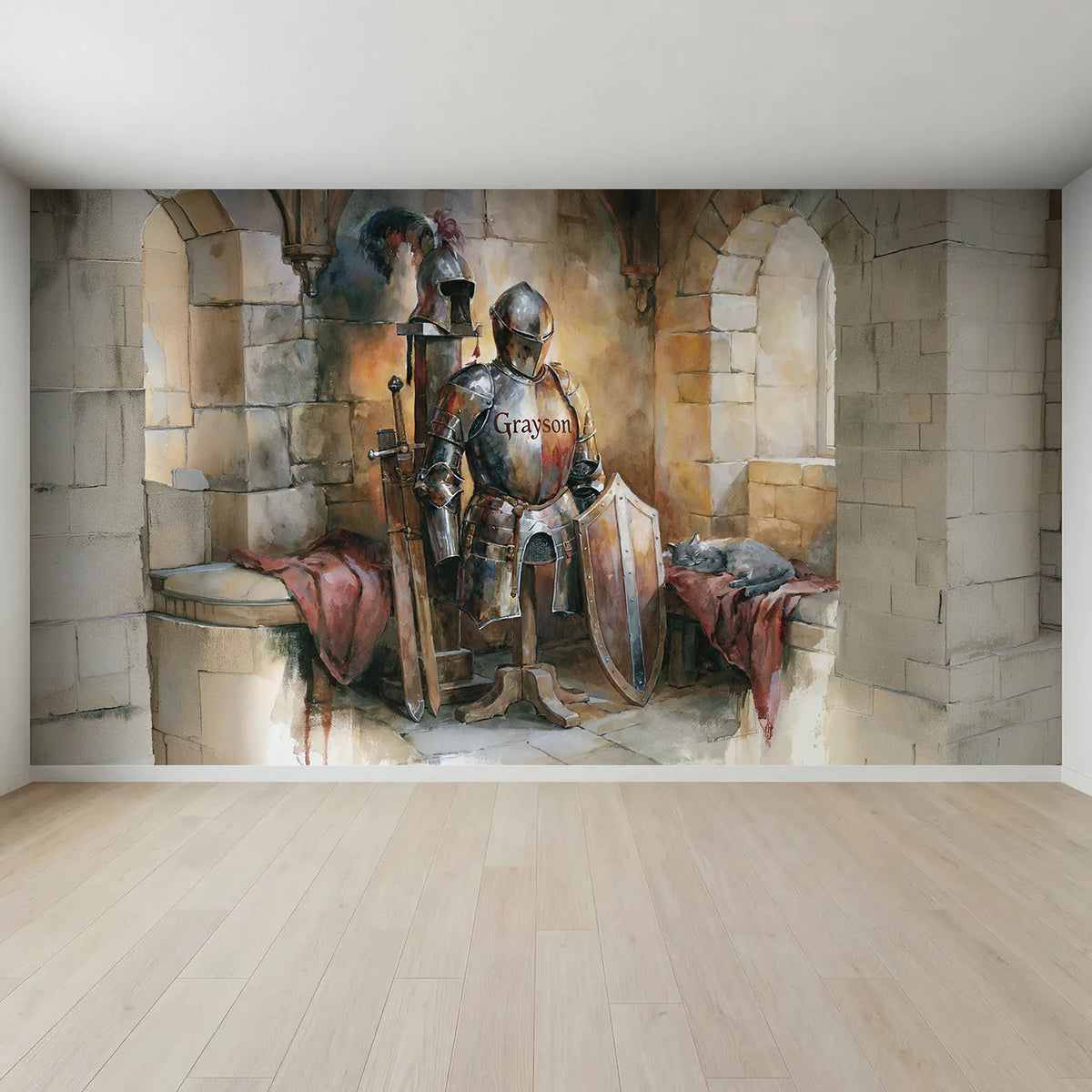 Full view of Knight Armour Breastplate Personalized Wall Mural by Whimsy Tots