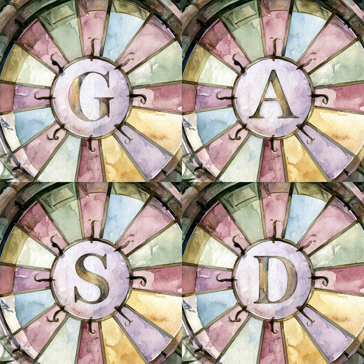 Four name preview examples of Castle Rose Window Personalized Wall Mural by Whimsy Tots