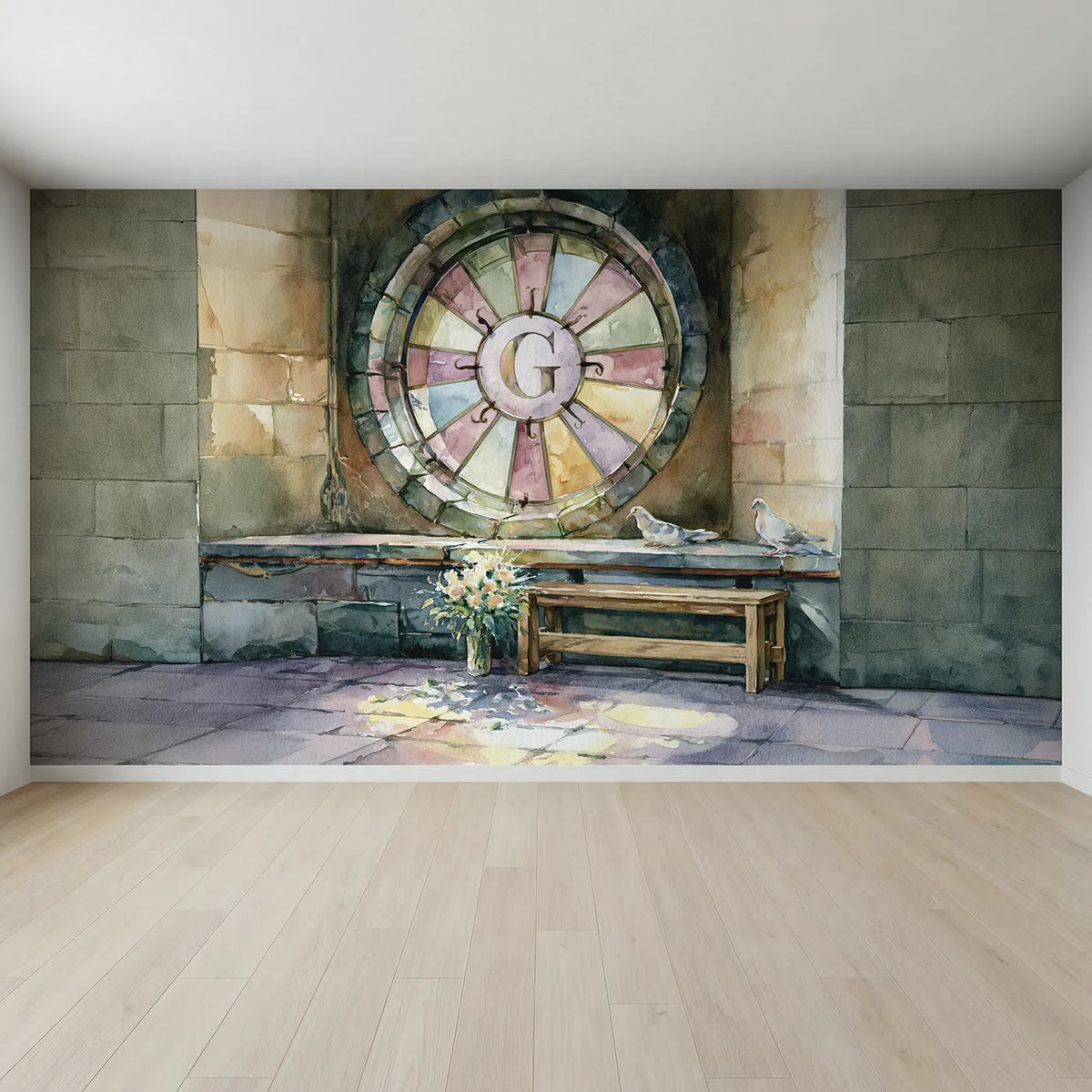 Full view of Castle Rose Window Personalized Wall Mural by Whimsy Tots