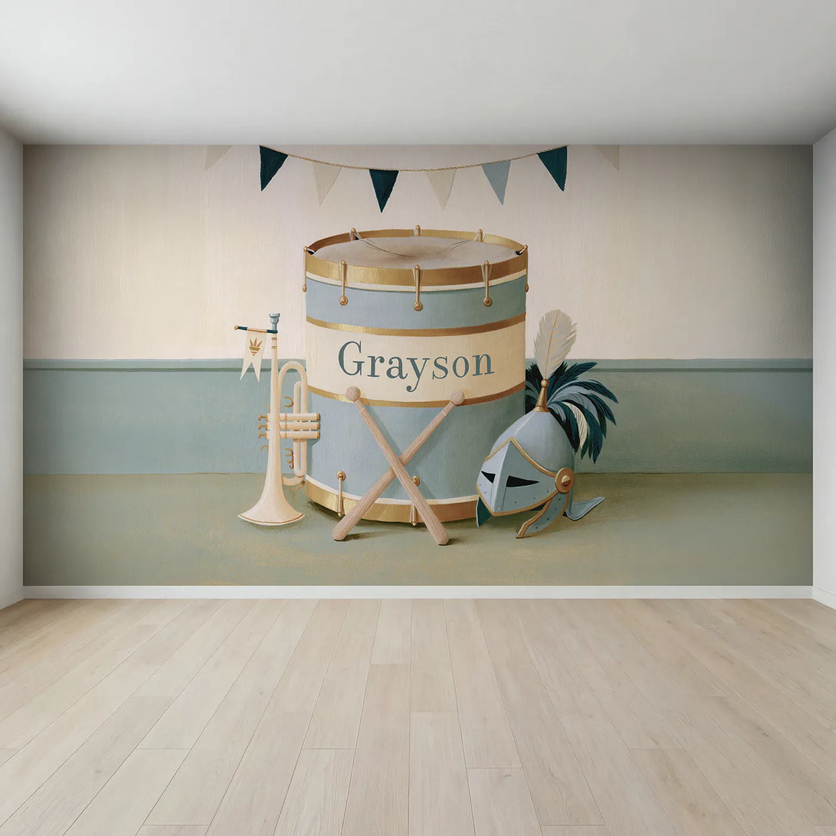 Full view of Flat Castle Drum Personalized Wall Mural by Whimsy Tots