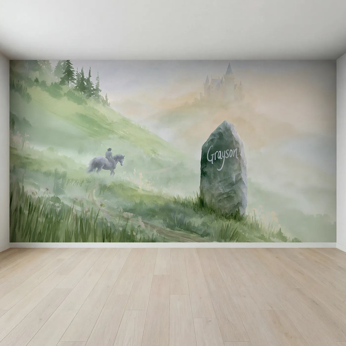 Full view of Misty Castle Standing Stone Personalized Wall Mural by Whimsy Tots