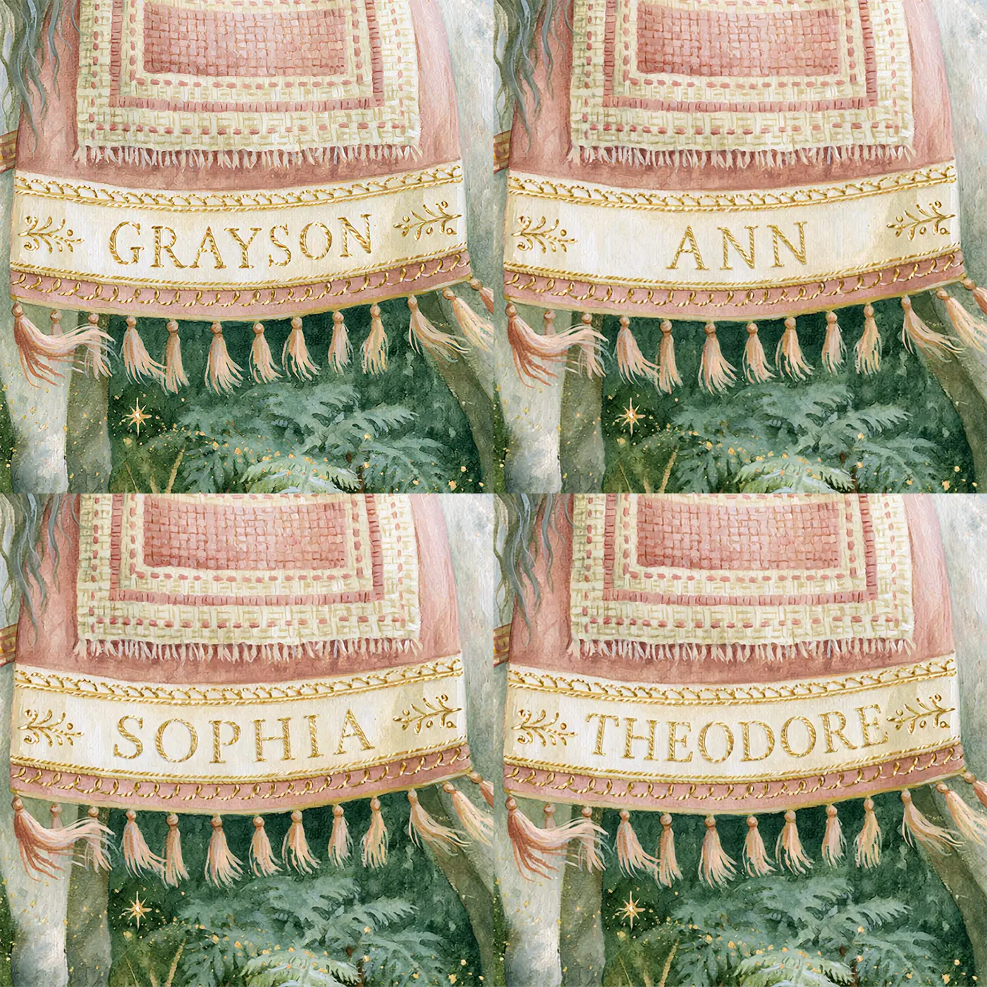 Four name preview examples of Unicorn Saddle Blanket Personalized Wall Mural by Whimsy Tots