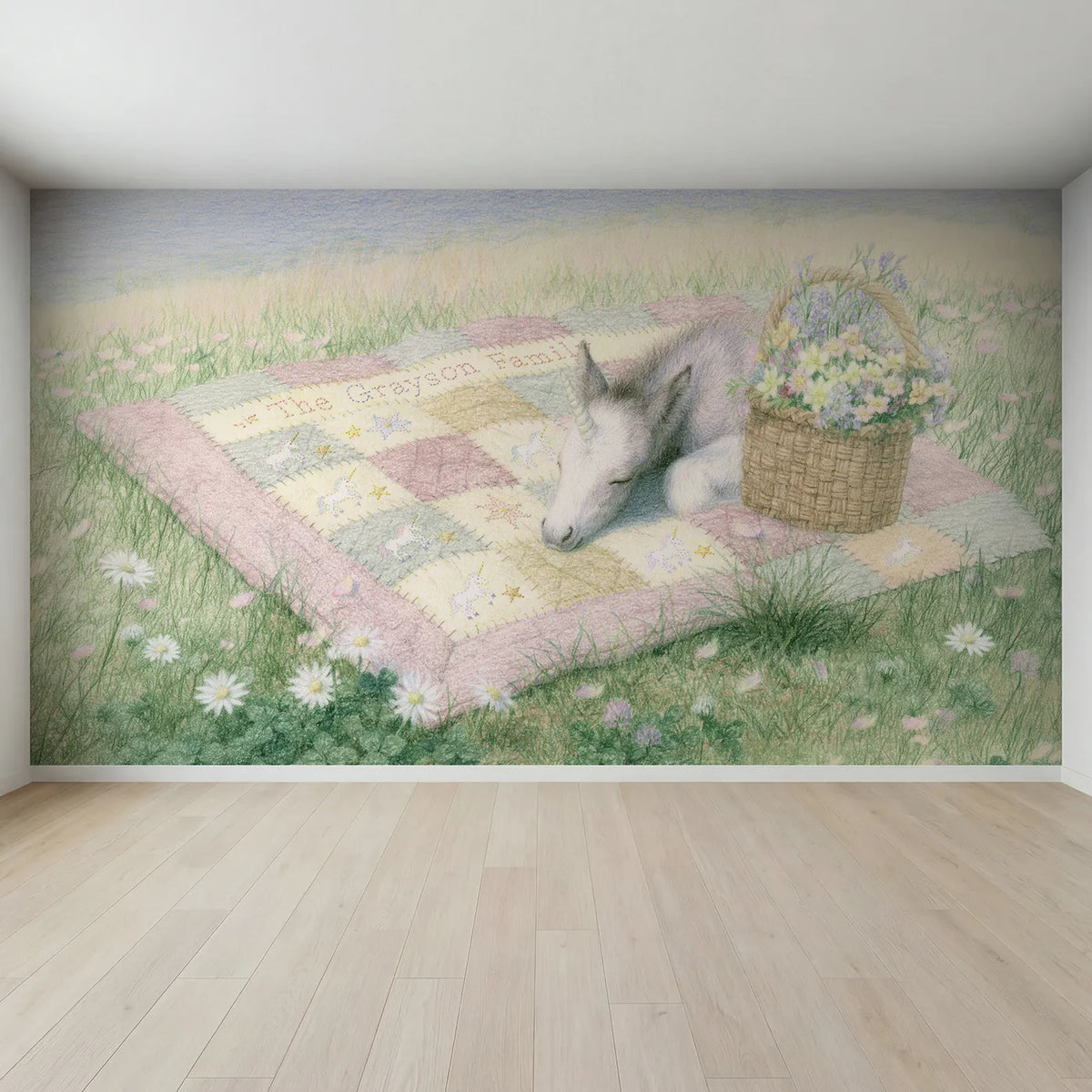 Full view of Family Unicorn Quilt Personalized Wall Mural by Whimsy Tots