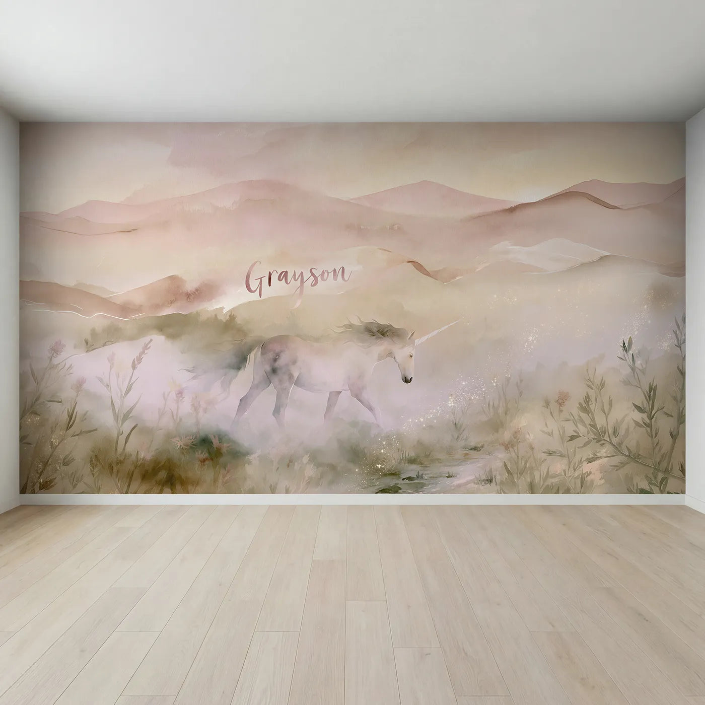 Full view of Misty Vale Silk Ribbon Personalized Wall Mural by Whimsy Tots