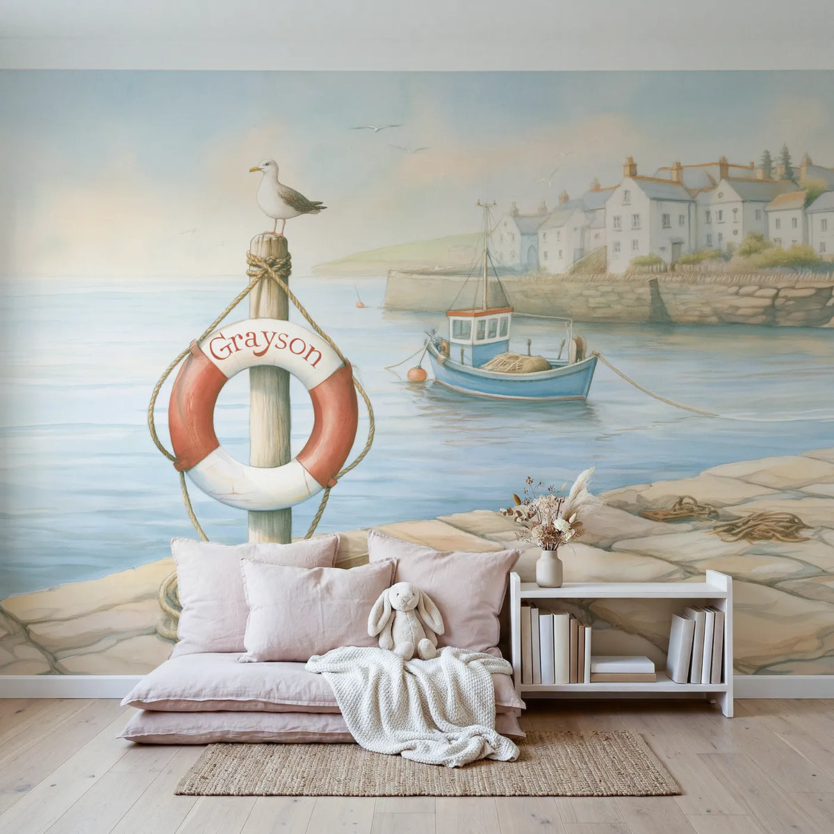 Harbour Life Ring Personalized Wall Mural in playroom setting by Whimsy Tots